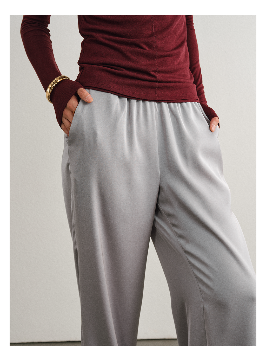 Relaxed Straight Satin Minimalist Pants