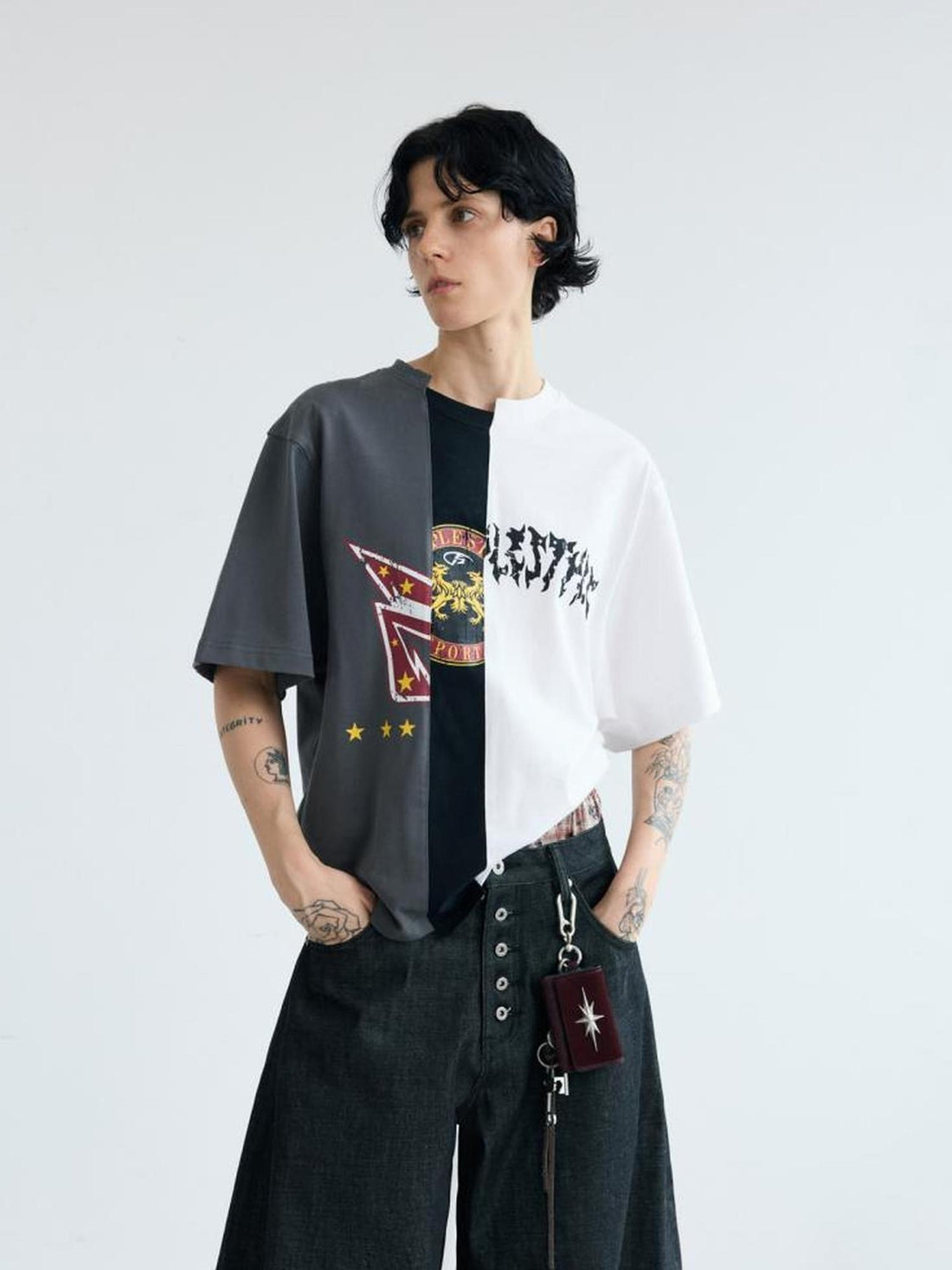 Peoplesense Retro Asymmetrical Contrast Patchwork Tee
