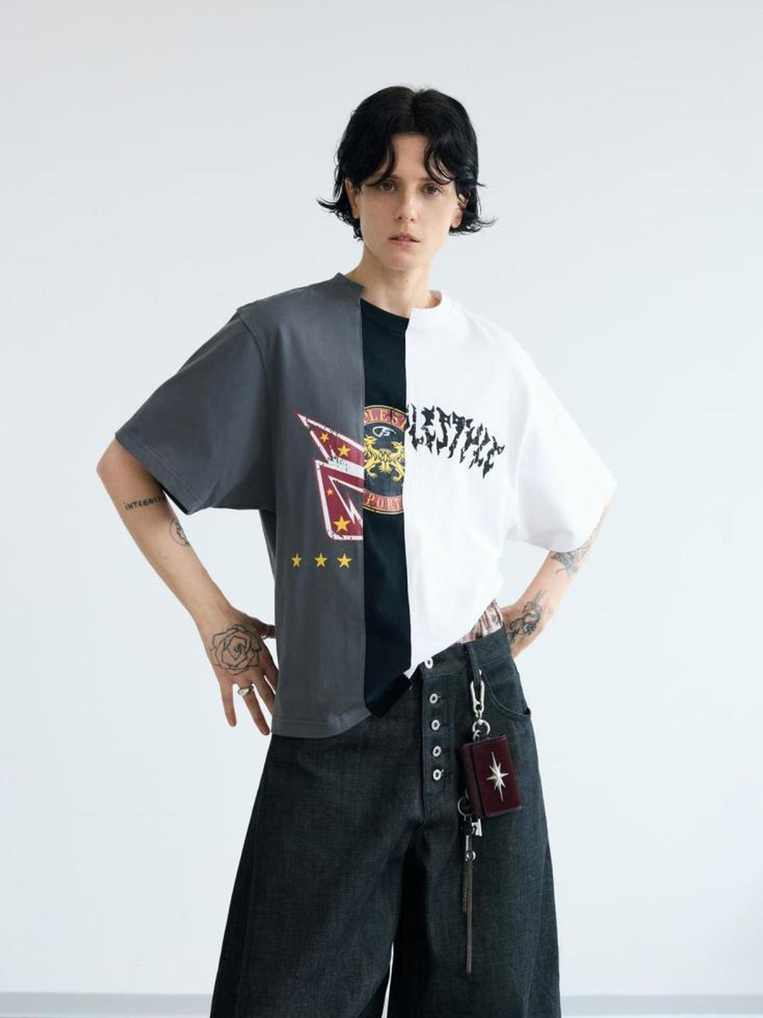 Peoplesense Retro Asymmetrical Contrast Patchwork Tee