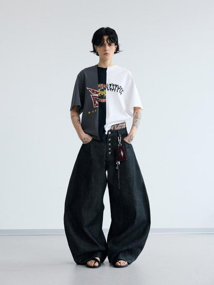 Peoplesense Retro Asymmetrical Contrast Patchwork Tee