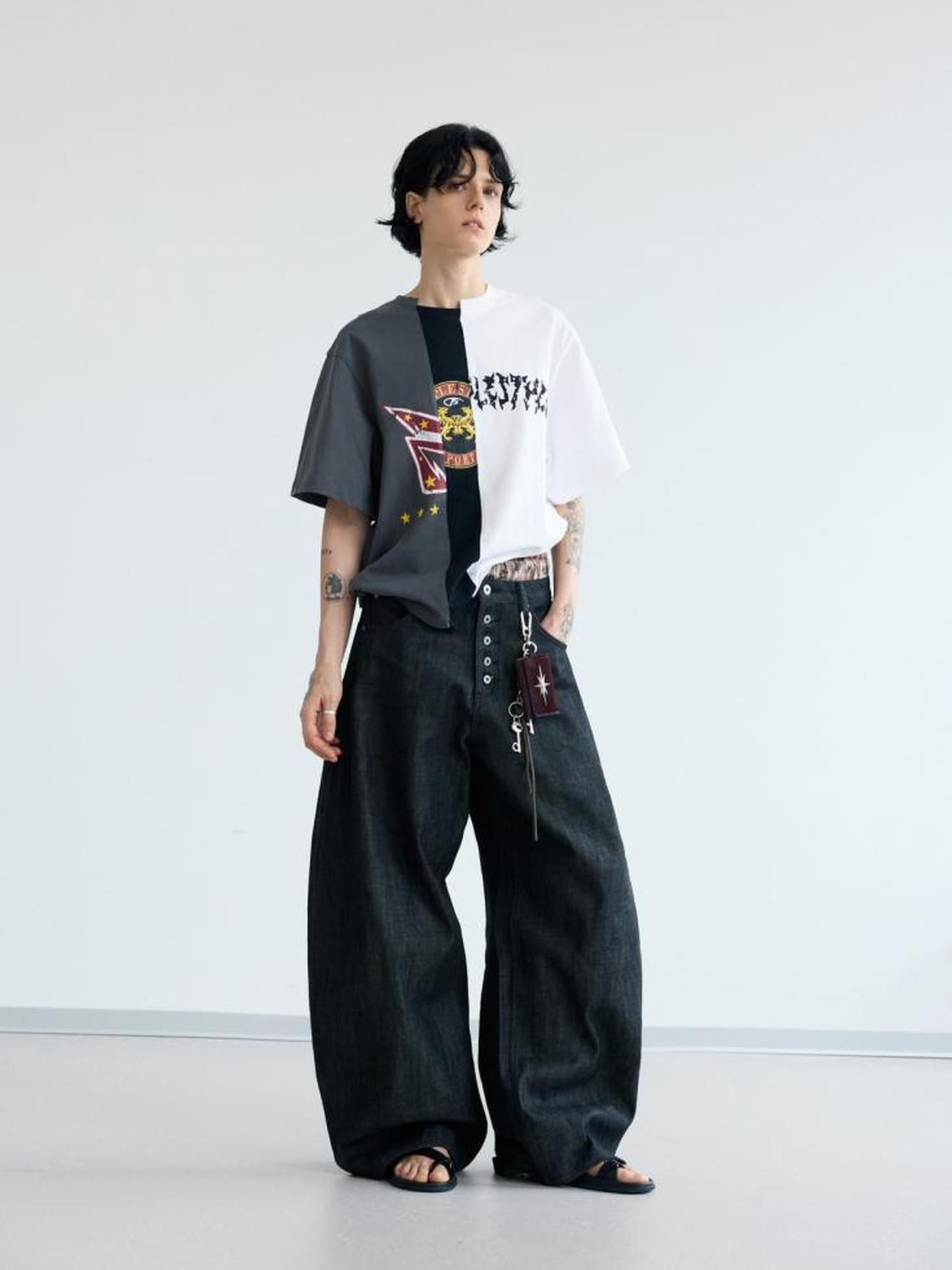 Peoplesense Retro Asymmetrical Contrast Patchwork Tee
