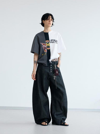 Peoplesense Retro Asymmetrical Contrast Patchwork Tee