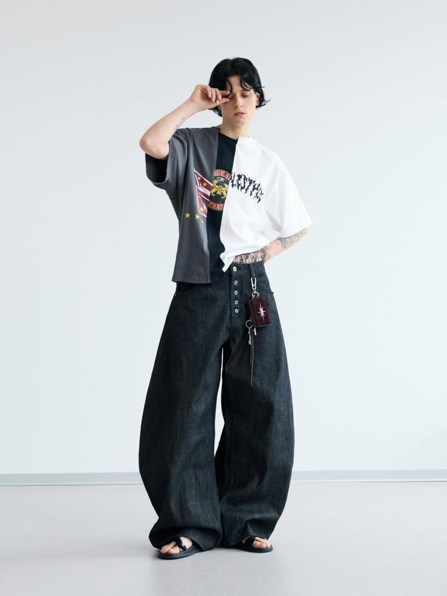 Peoplesense Retro Asymmetrical Contrast Patchwork Tee