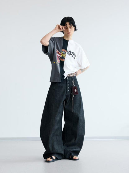 Peoplesense Retro Asymmetrical Contrast Patchwork Tee