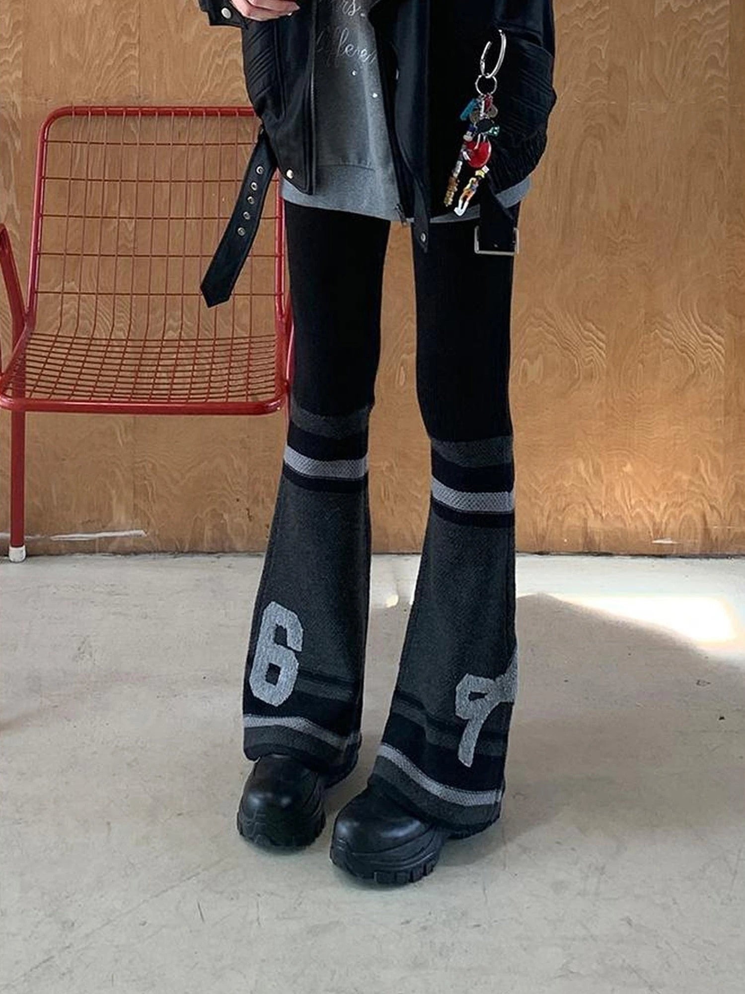 Retro Bow Knit Flare Pants