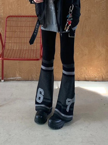 Retro Bow Knit Flare Pants