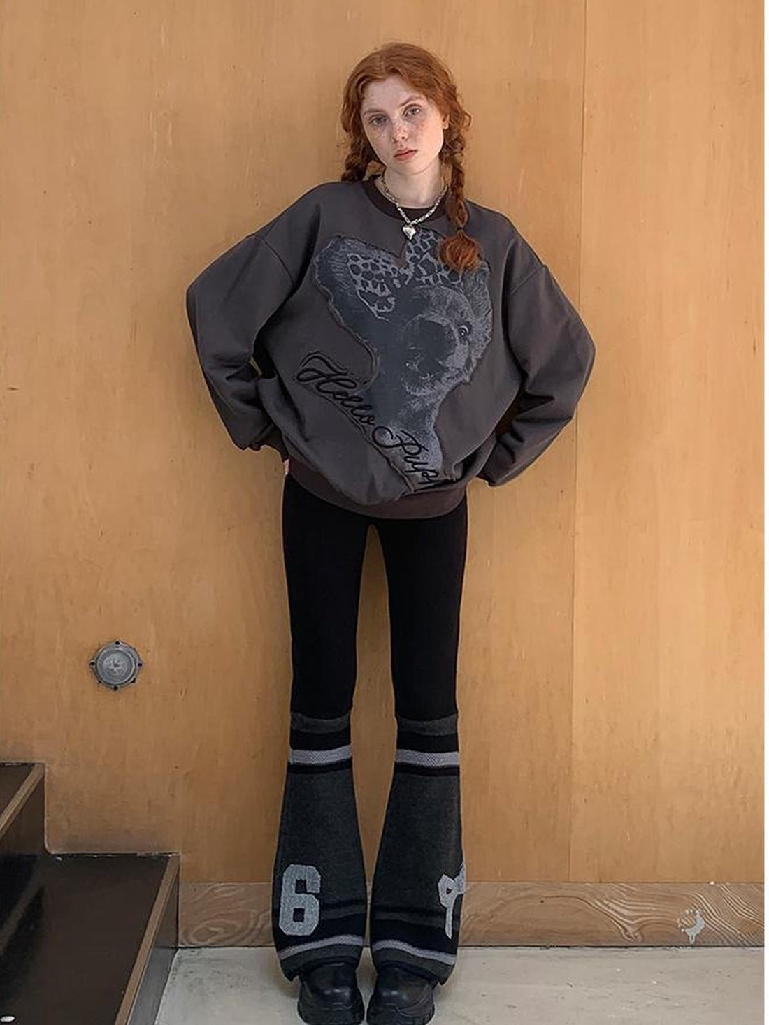 DIDDI MODA Retro Bow Knit Flare Pants