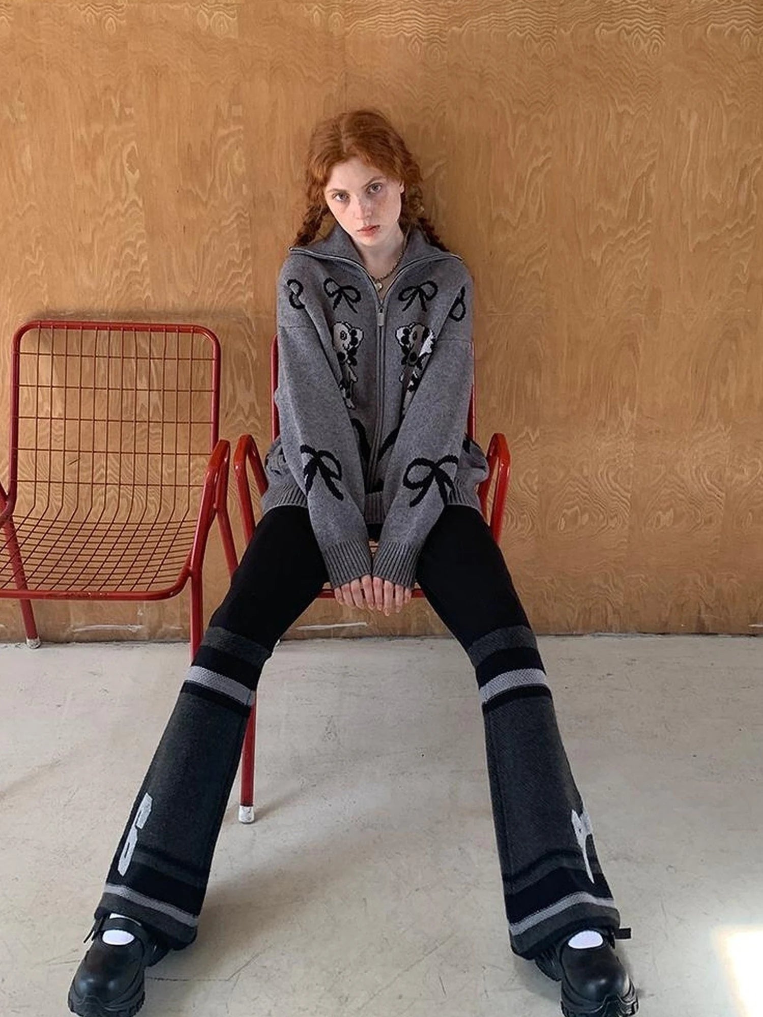 Retro Bow Knit Flare Pants