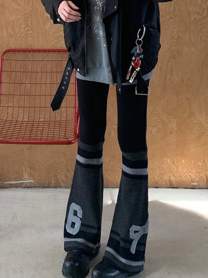 Retro Bow Knit Flare Pants