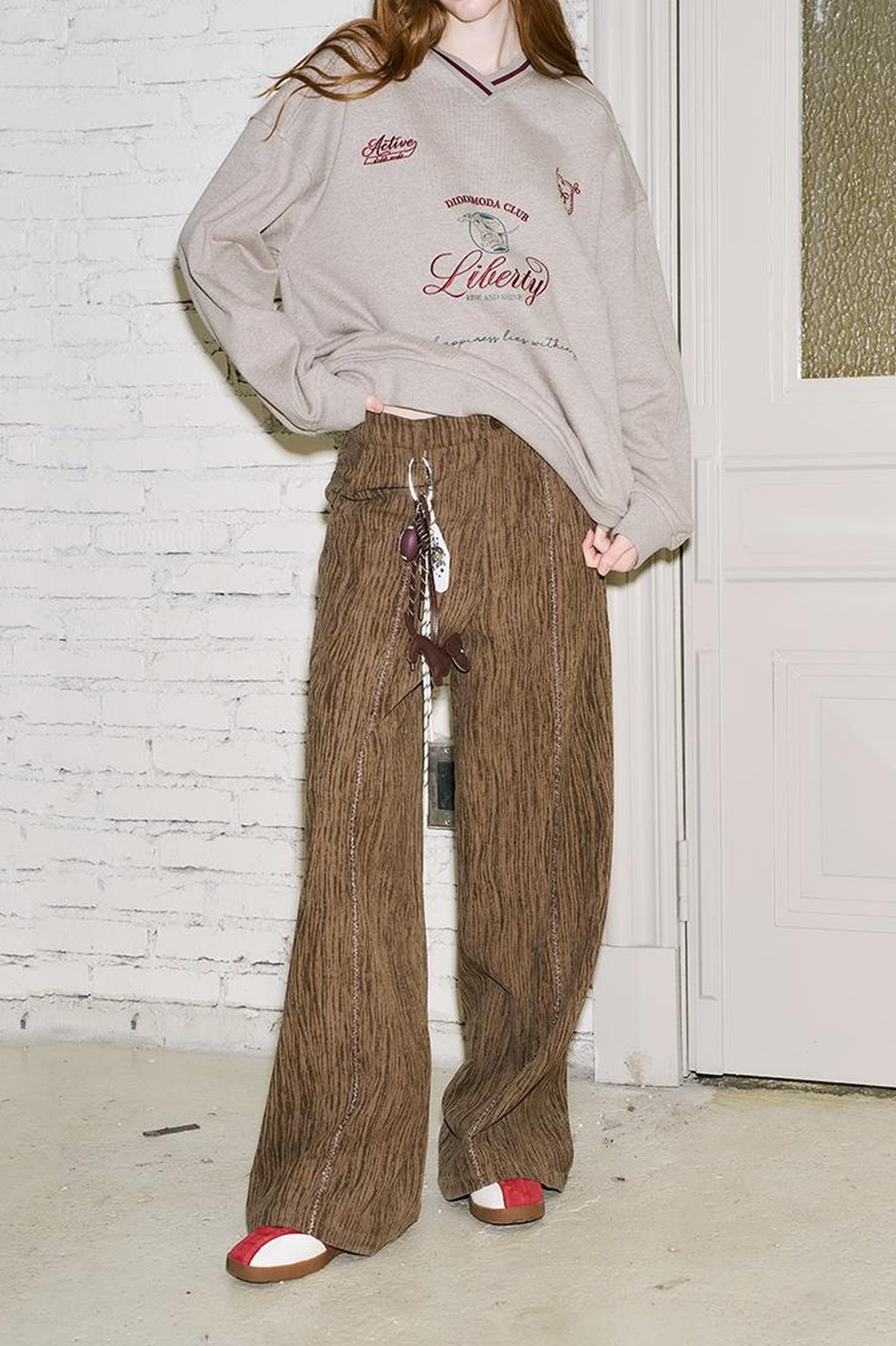 DIDDI MODA Retro Brown Wide Leg Trousers With Straps