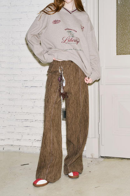 DIDDI MODA Retro Brown Wide Leg Trousers With Straps