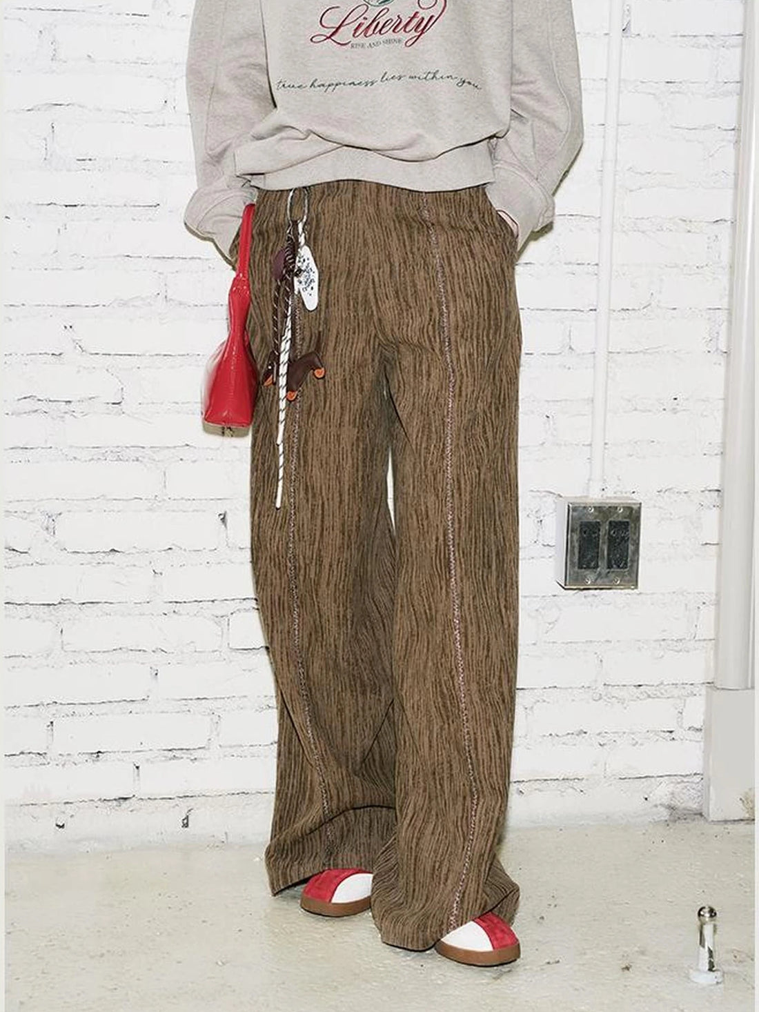 Retro Brown Wide Leg Trousers With Straps