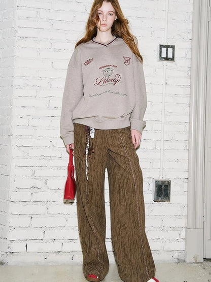 Retro Brown Wide Leg Trousers With Straps