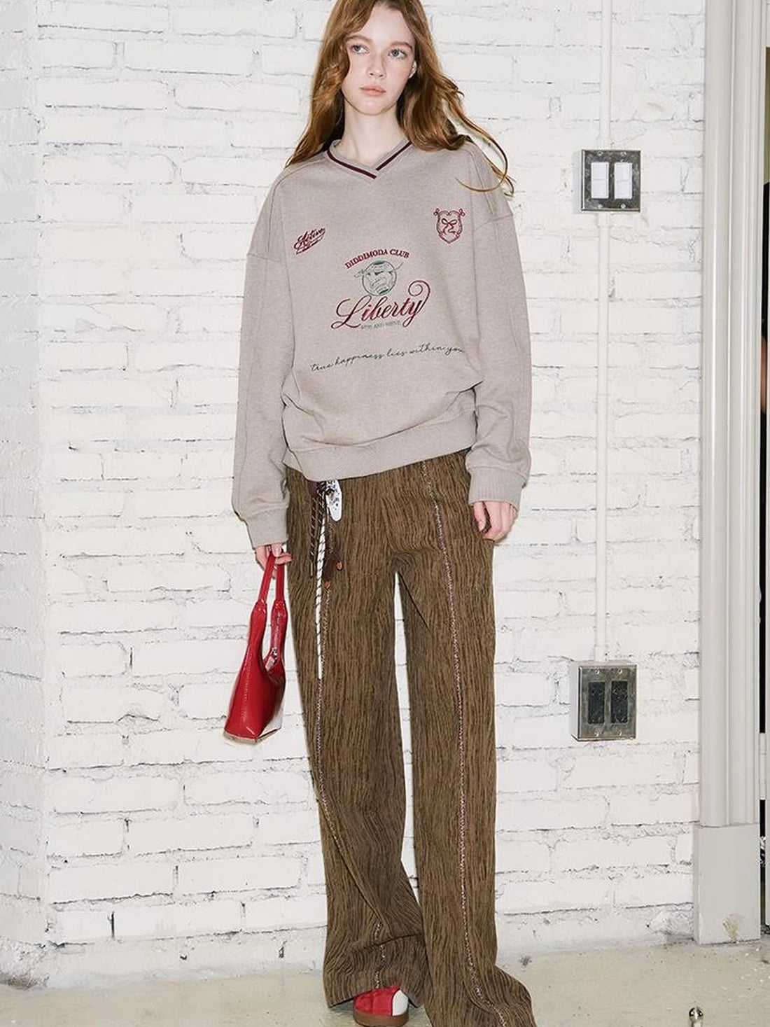 Retro Brown Wide Leg Trousers With Straps