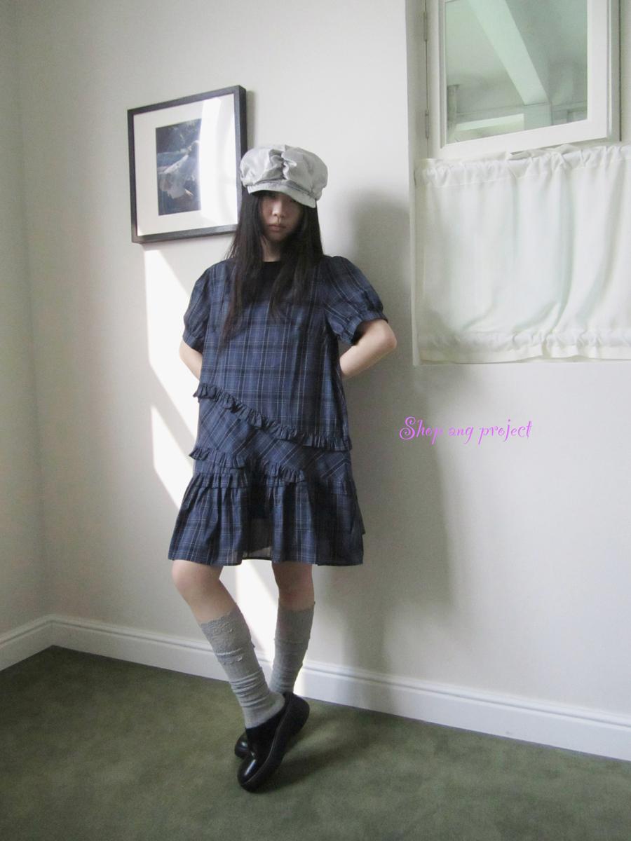 ang project Retro Checkered Flounce Puff Sleeve Short Dress