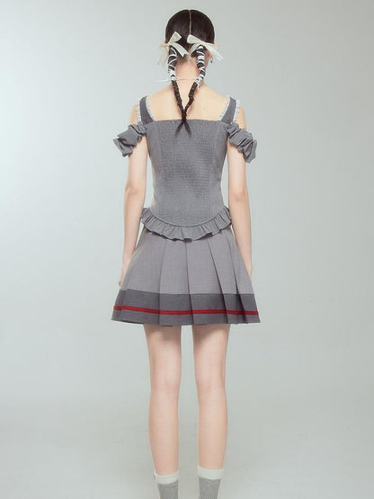 Retro-Chic – A-Linien-Faltenrock mit hoher Taille und Kontrastbesatz