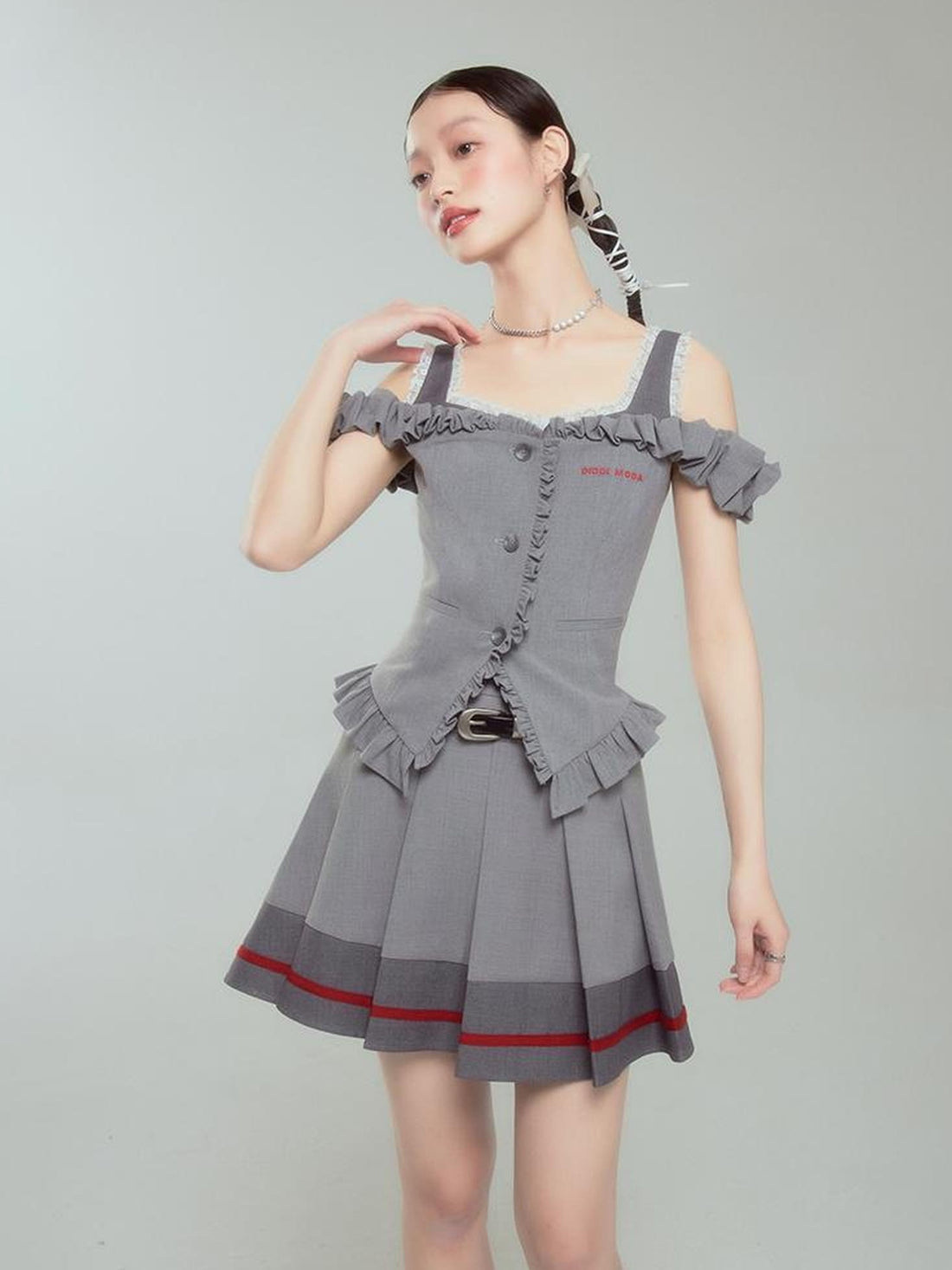 Retro Chic High Waist A Line Pleated Skirt With Contrast Trim