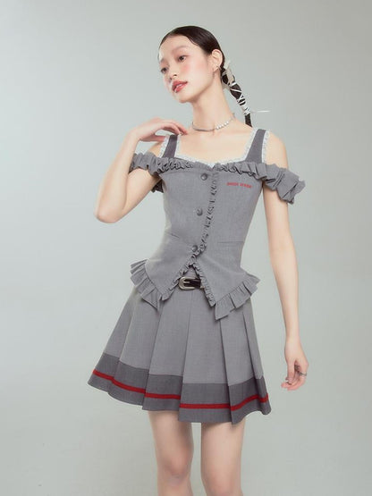 Retro-Chic – A-Linien-Faltenrock mit hoher Taille und Kontrastbesatz