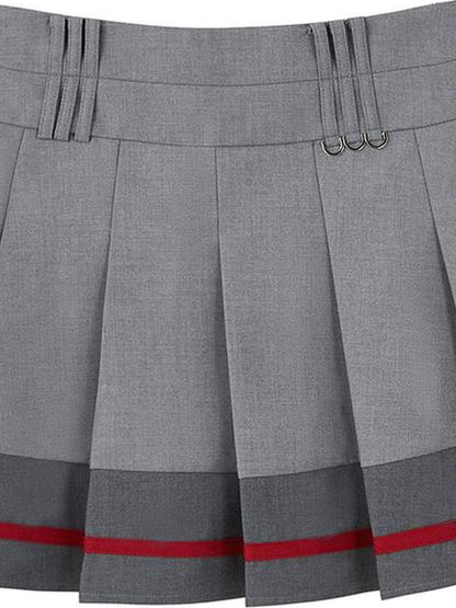 DIDDI MODA Retro Chic High Waist A Line Pleated Skirt With Contrast Trim