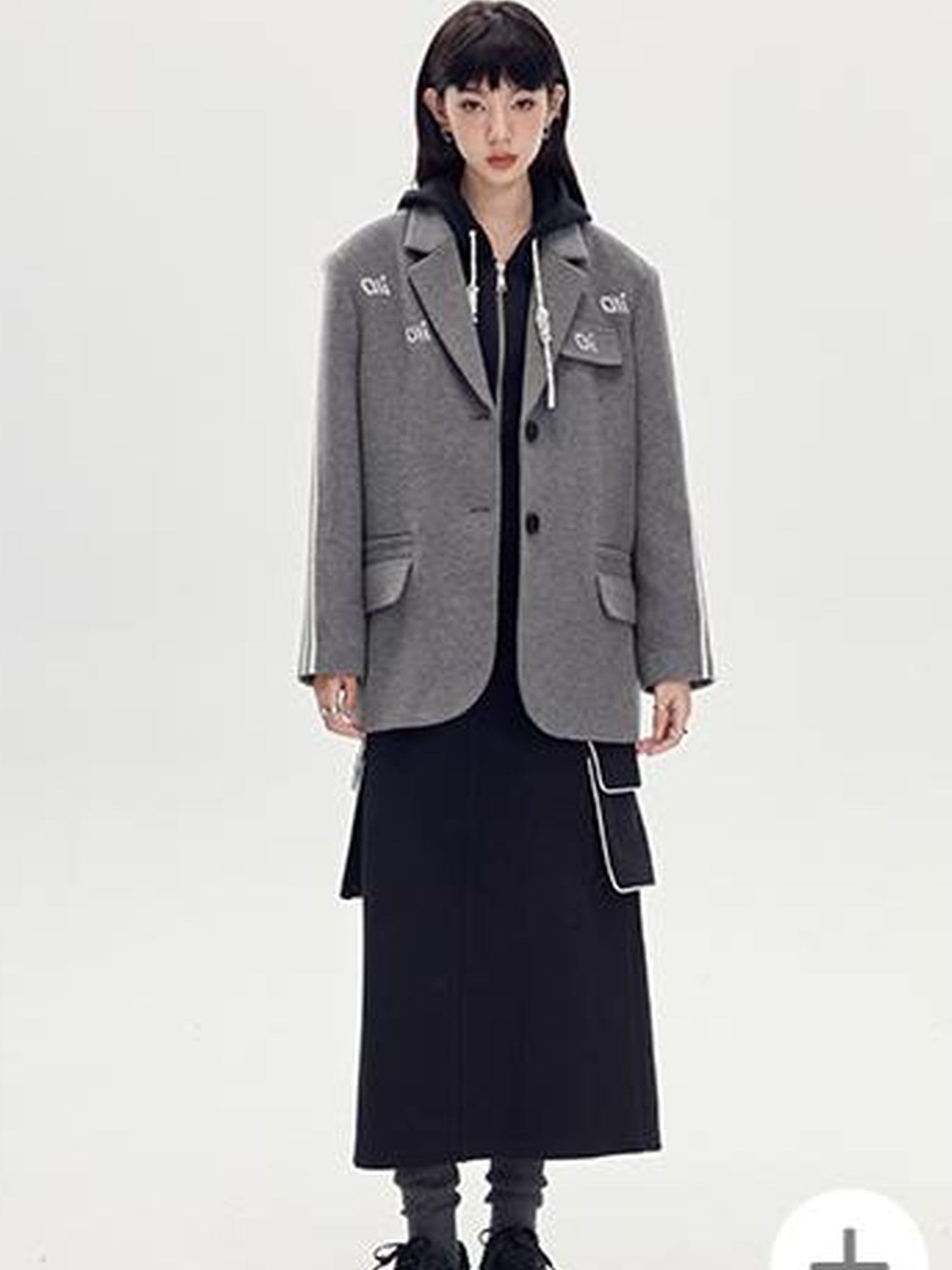 DIDDI MODA Retro Colorblock Embroidered Hoodie Skirt Set