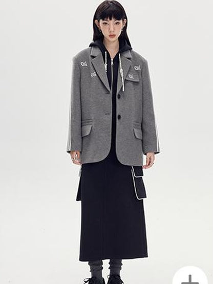 DIDDI MODA Retro Colorblock Embroidered Hoodie Skirt Set