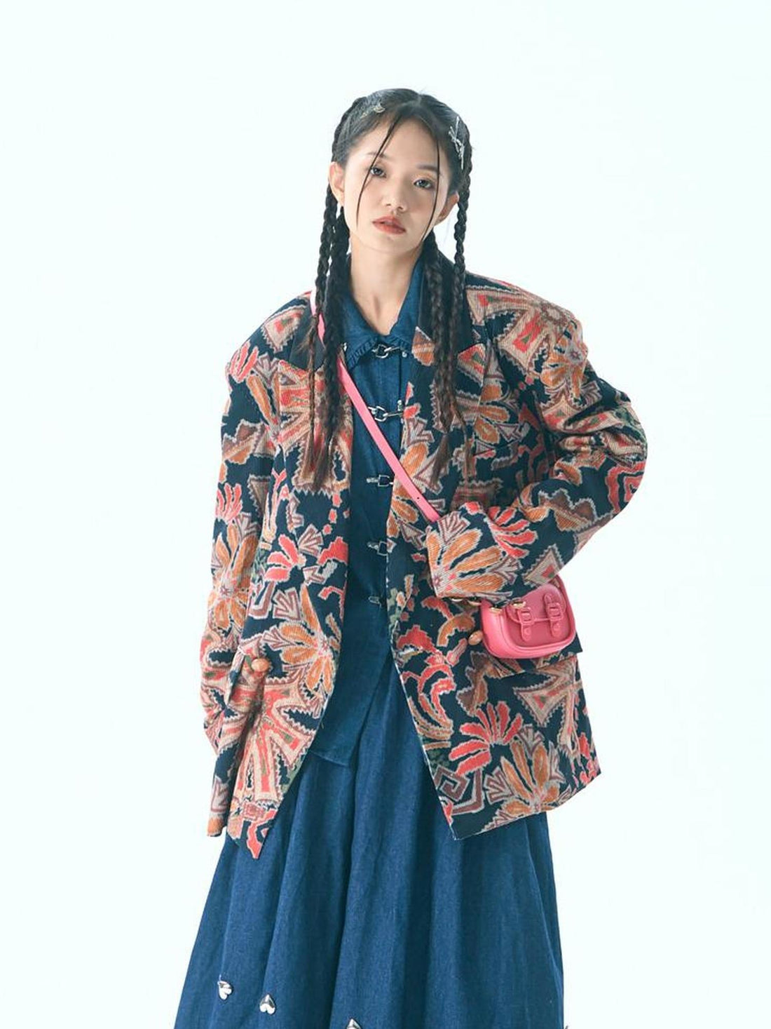 Sweet Mi Retro Corduroy Wide Shoulder Jacket With Gold Buckle