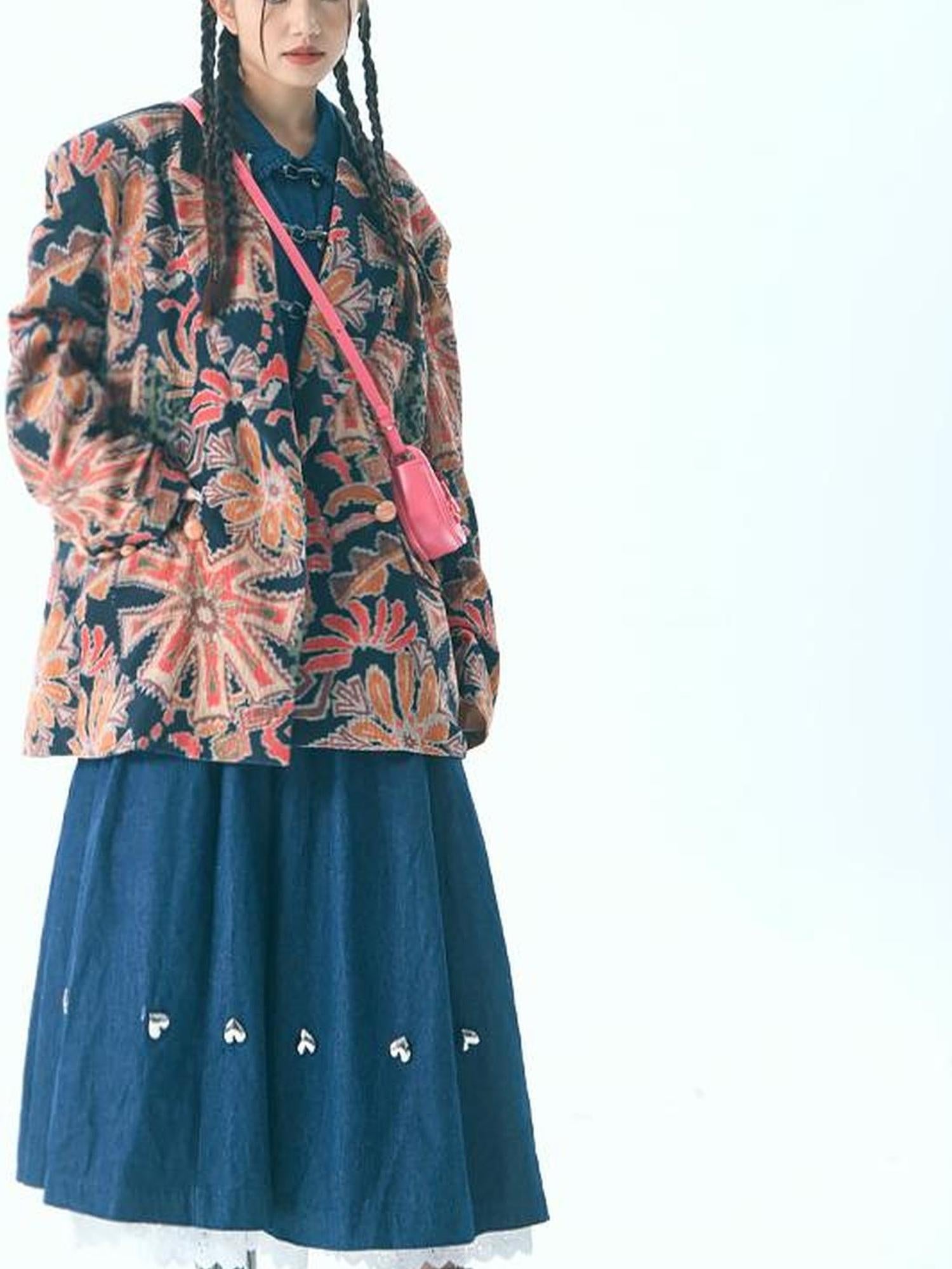 Sweet Mi Retro Corduroy Wide Shoulder Jacket With Gold Buckle