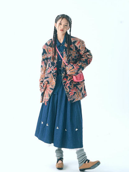 Sweet Mi Retro Corduroy Wide Shoulder Jacket With Gold Buckle
