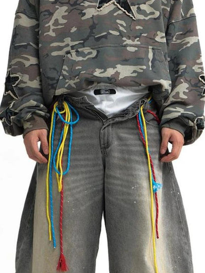 Retro Embroidered Camo Hoodie Unisex Washed Loose Pullover