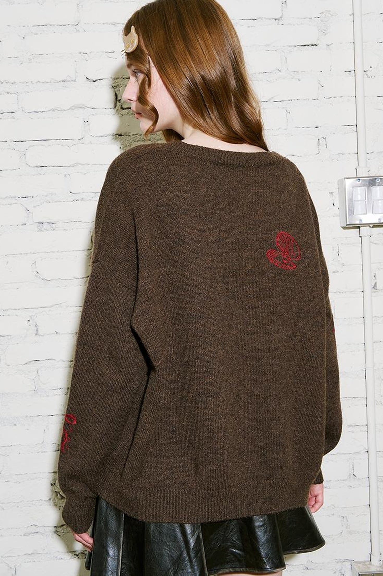 DIDDI MODA Retro Embroidered Dachshund V Neck Knit Cardigan