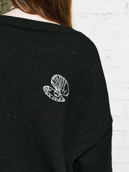 Retro Embroidered Dachshund V Neck Knit Cardigan