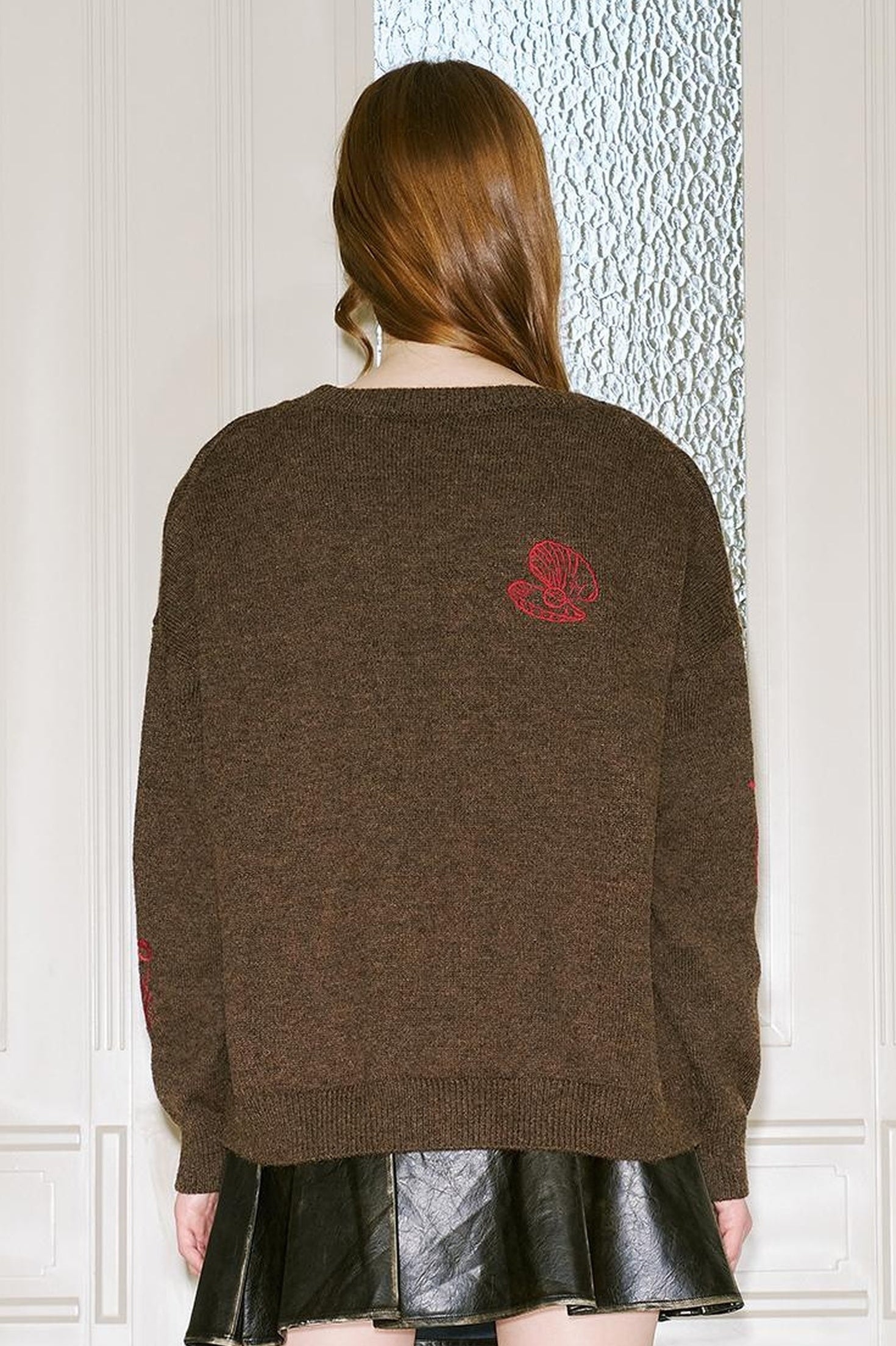 DIDDI MODA Retro Embroidered Dachshund V Neck Knit Cardigan