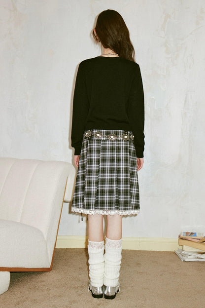 DIDDI MODA Retro Grid Lace Skirt