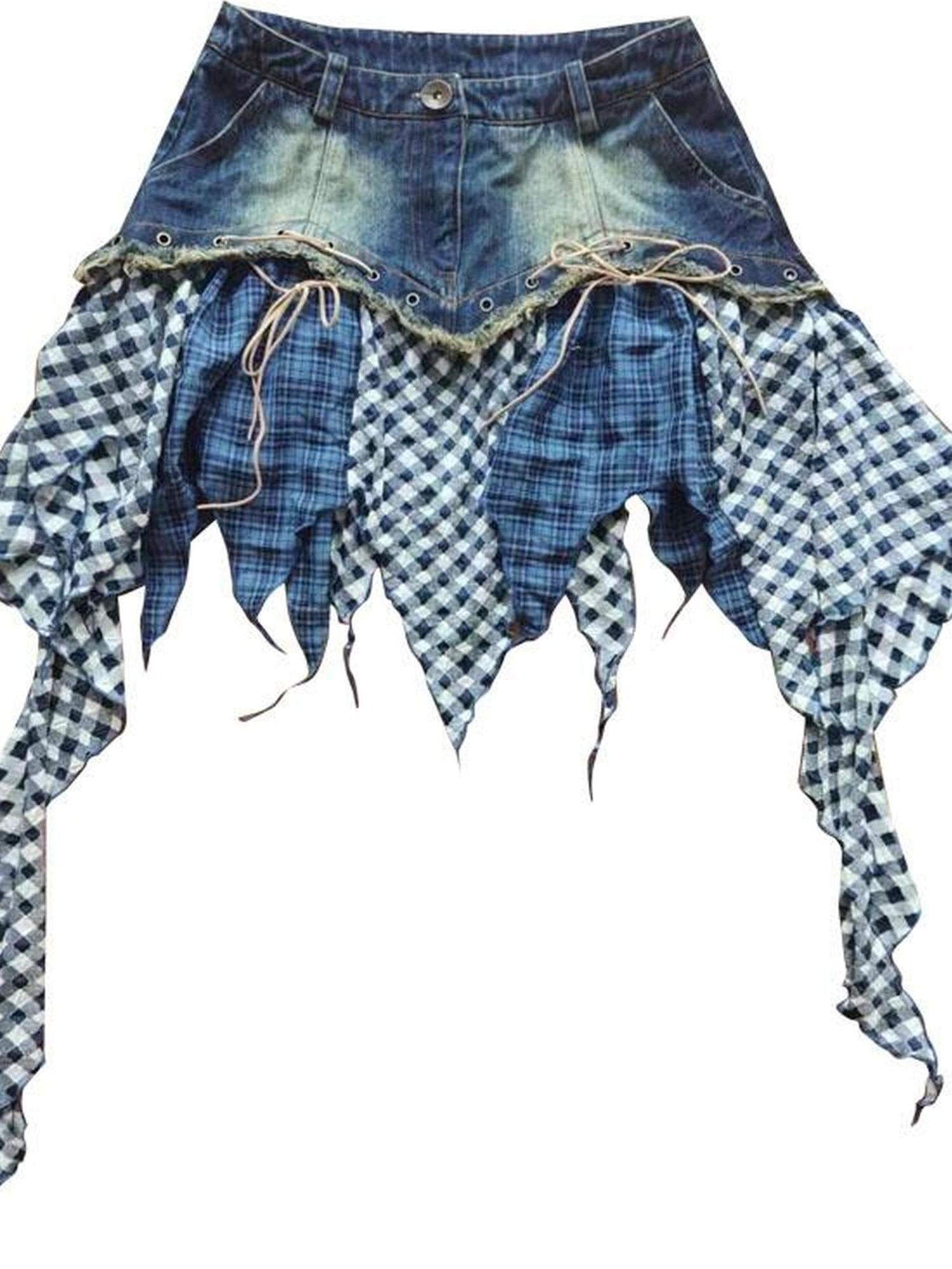 WSW WUSHENWU Retro Guitar Dance Asymmetrical Denim Skirt
