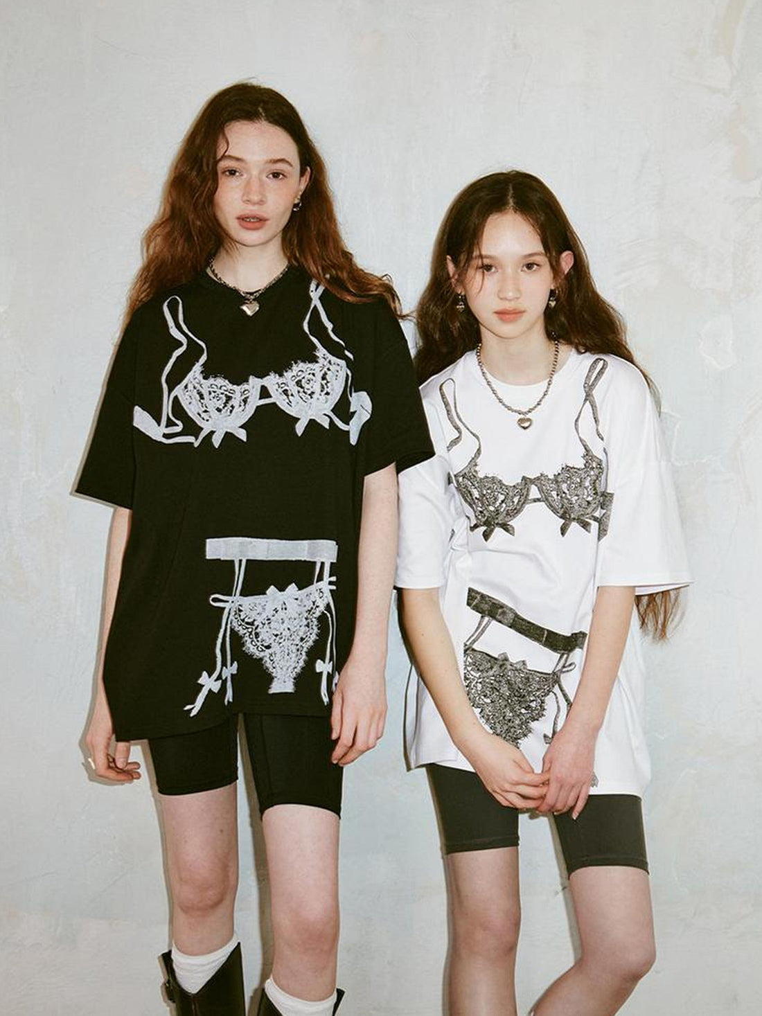 DIDDI MODA Retro Illusion Lingerie Print Relaxed Tee