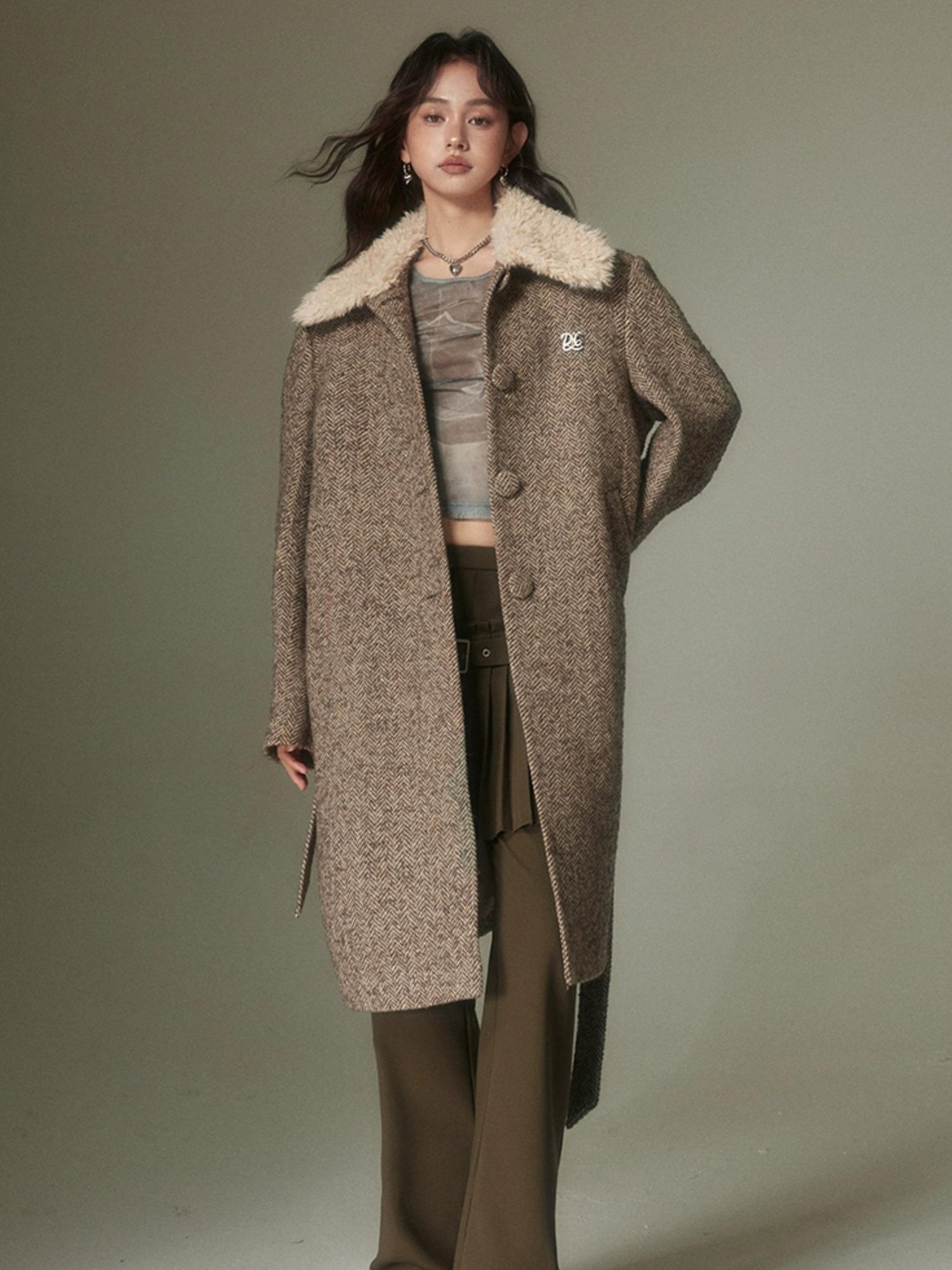 DIDDI MODA Retro Layering Pleat Culotte Belted Pants