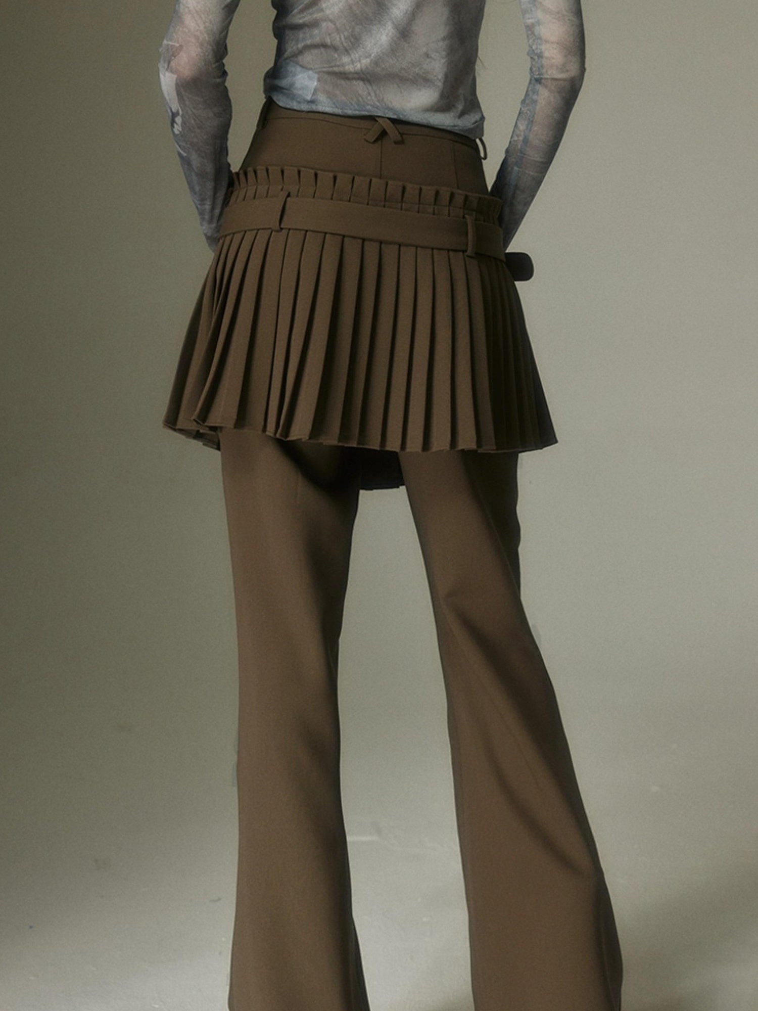 DIDDI MODA Retro Layering Pleat Culotte Belted Pants