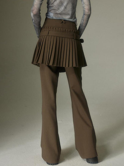 DIDDI MODA Retro Layering Pleat Culotte Belted Pants