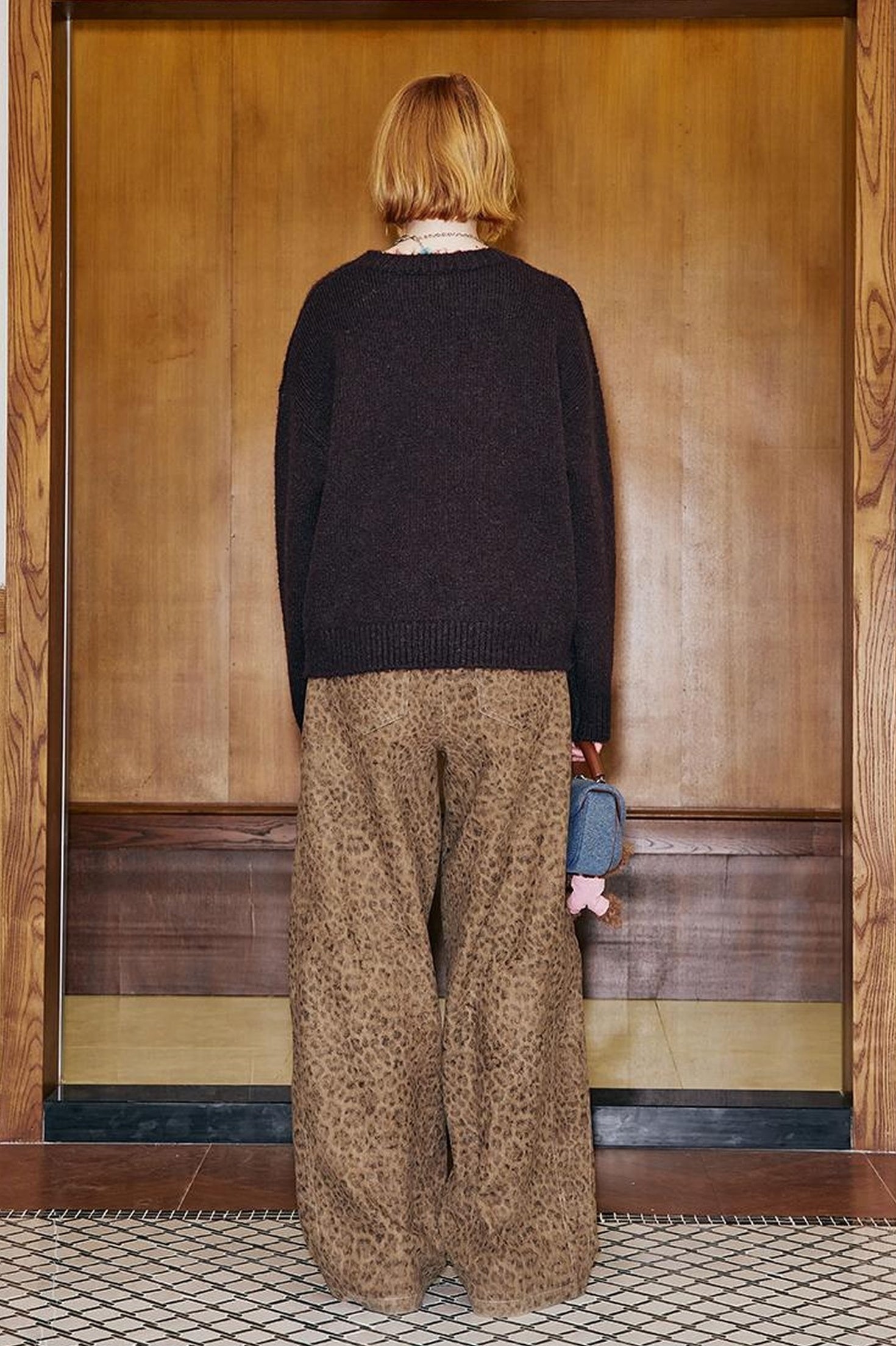 DIDDI MODA Retro Leopard Flare Pants With Split Detail