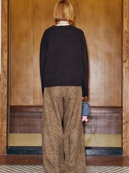 Retro Leopard Flare Pants With Split Detail