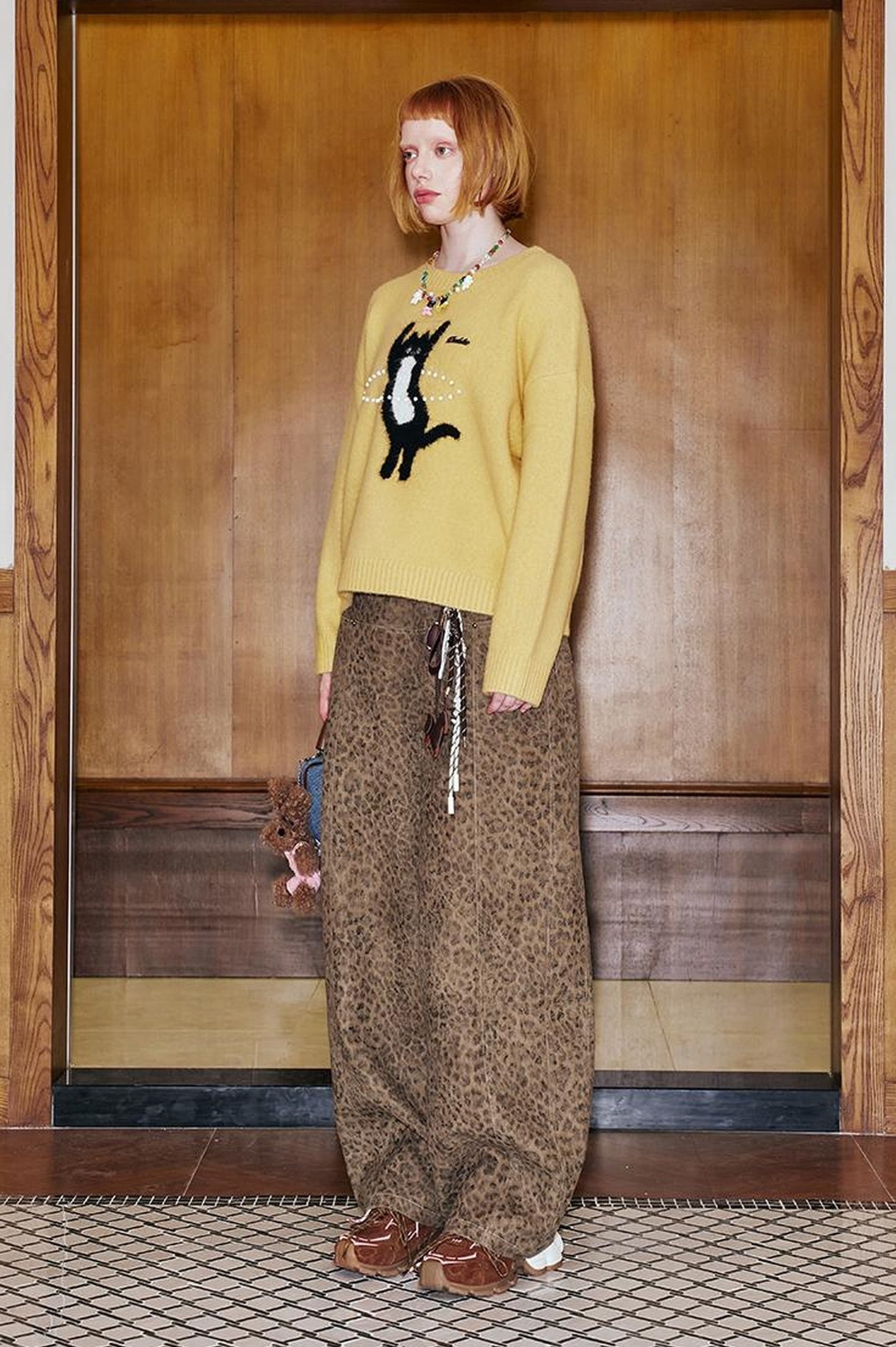 DIDDI MODA Retro Leopard Flare Pants With Split Detail