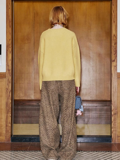 Retro Leopard Flare Pants With Split Detail