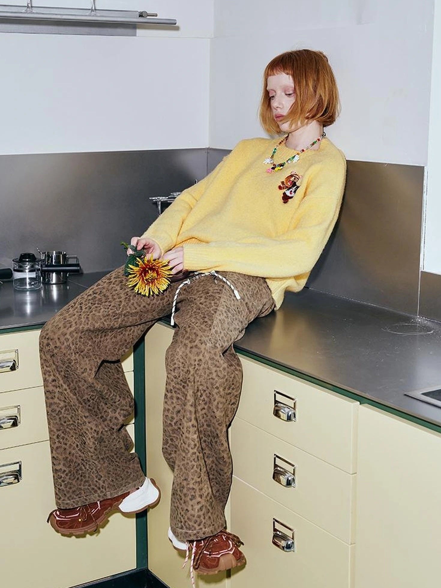 Retro Leopard Flare Pants With Split Detail