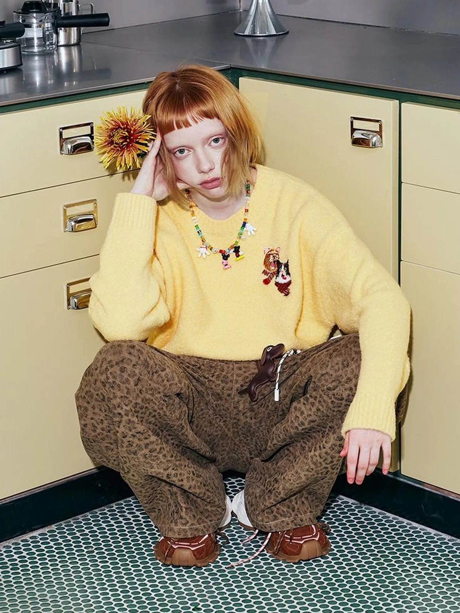 Retro Leopard Flare Pants With Split Detail