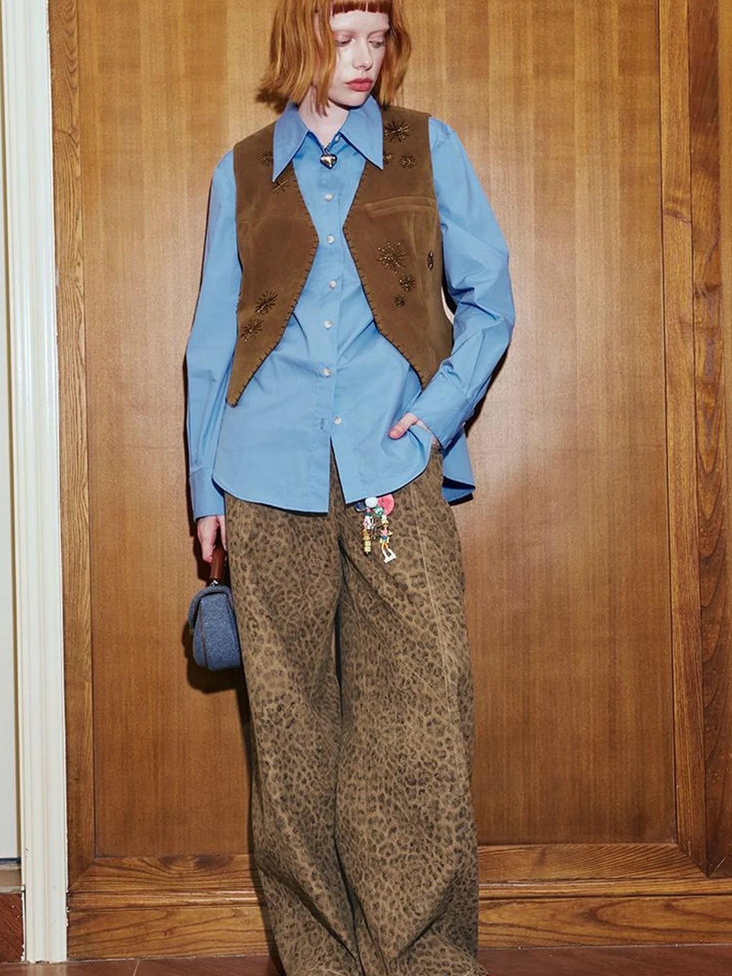 Retro Leopard Flare Pants With Split Detail