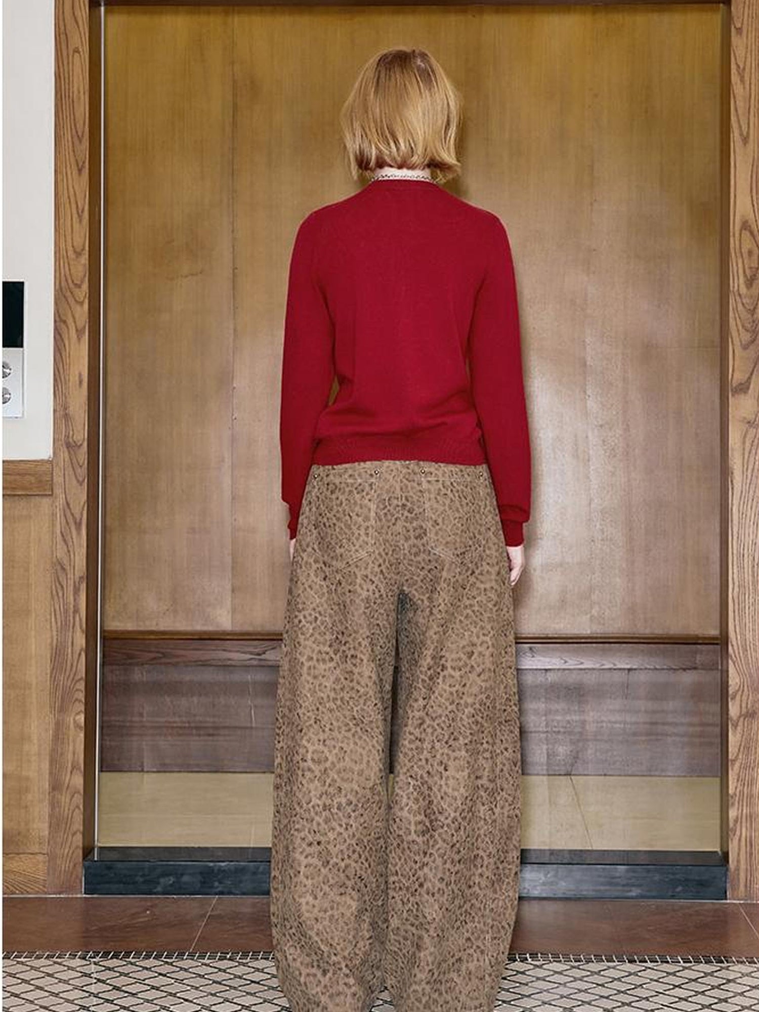 DIDDI MODA Retro Leopard Flare Pants With Split Detail