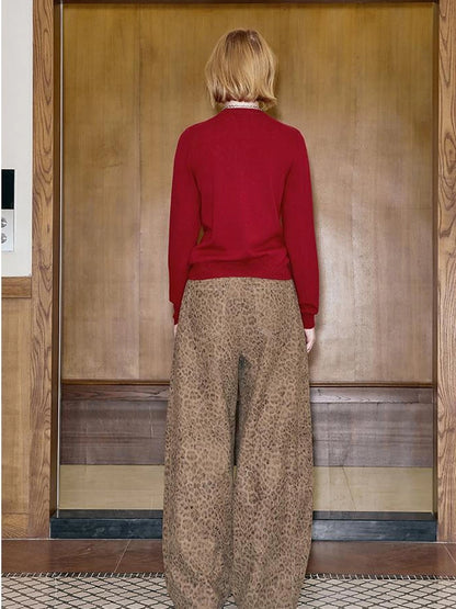 Retro Leopard Flare Pants With Split Detail