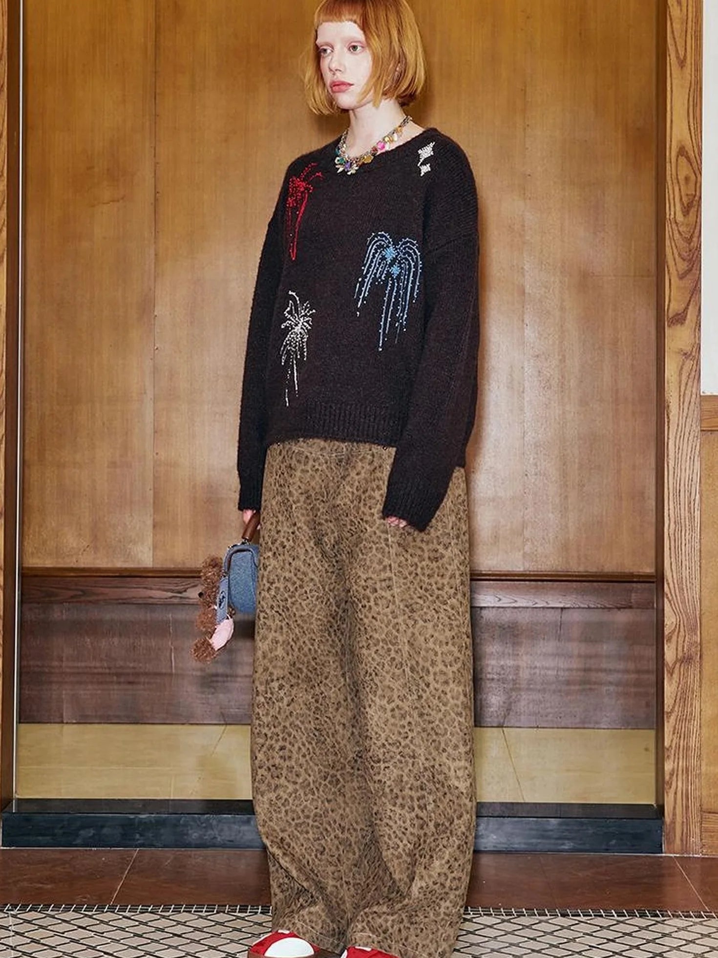 Retro Leopard Flare Pants With Split Detail