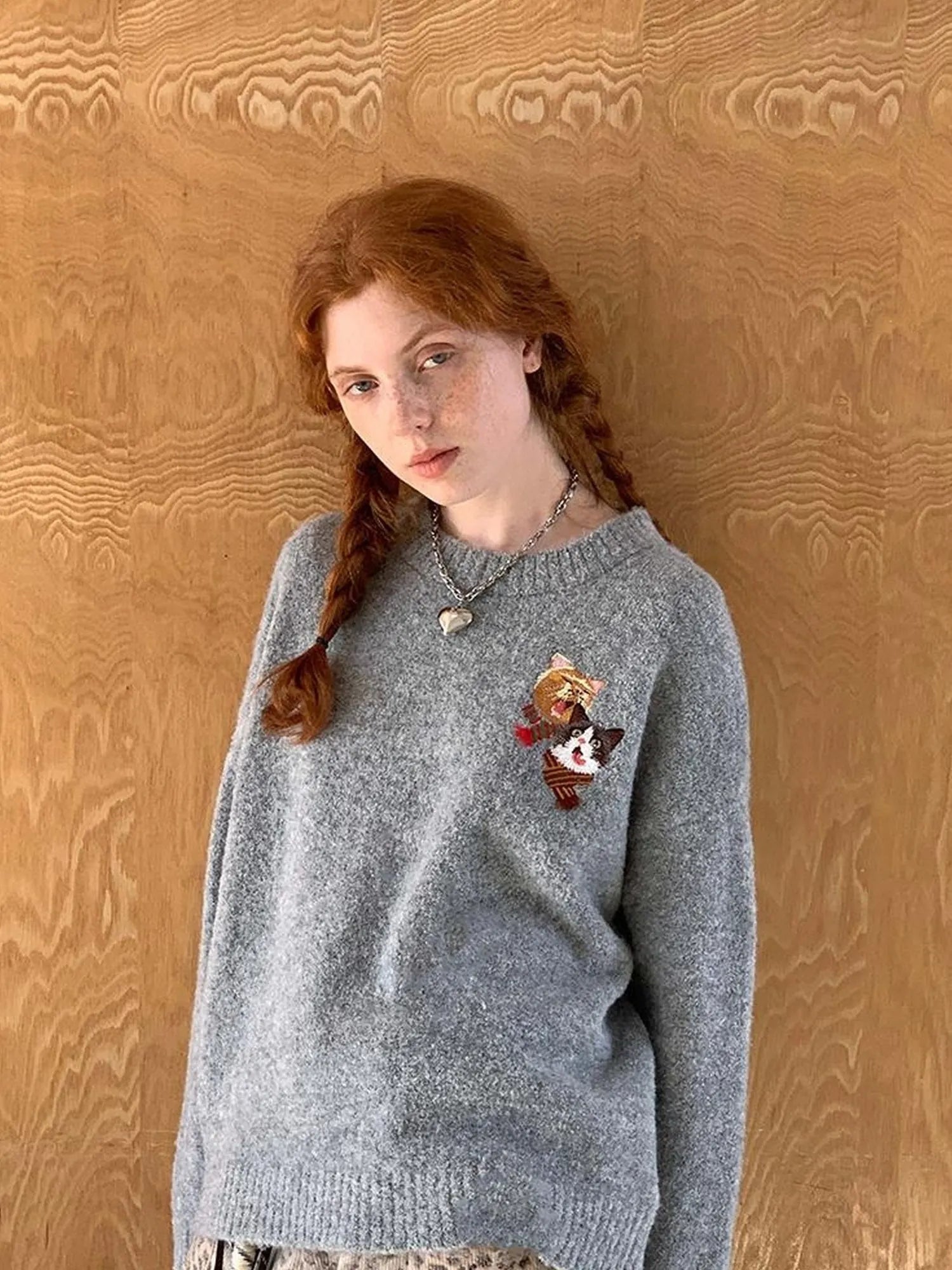 Retro Leopard Print Wide Leg Pants Bow Sweater Set