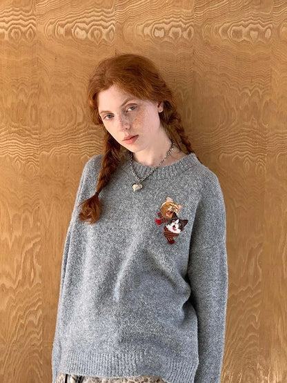 Retro Leopard Print Wide Leg Pants Bow Sweater Set